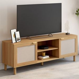 IDMARKET Meuble TV 140 cm ROBIN 2 portes bois et effet lin