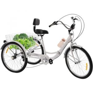 24 7 vitesses tricycle pliant adulte vélo à 3 roues adulte avec LED panier de légumes léger