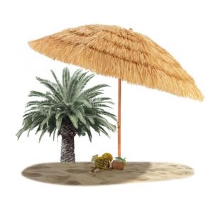 LIFEZEAL Parasol de Plage Hawa&iuml; Tropicale Dia. 2M Inclinable - 8 Baleines&M&acirc;t en Fer pour Patio/Piscine Base non-inclus Naturel