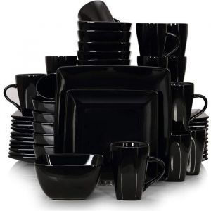 vancasso Série Soho 48 pièces pour 12 Personnes Assiette Porcelaine Carrée avec Bol à Céréales et Tasse