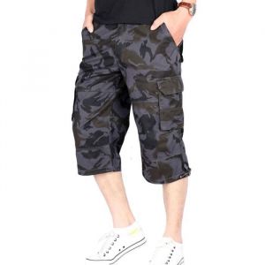 Pantacourt cargo homme - Marque - Motif camouflage - Taille &eacute;lastiqu&eacute;e - 100% coton