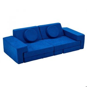 Canap&eacute; Bebe Modulaire pour Enfants 14 Pi&egrave;ces Convertible en Mousse pour Grimper et Ramper Tissu en Daim Confortable Bleu
