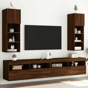 Armoire t&eacute;l&eacute;vision au mur SMG - Meubles TV avec lumi&egrave;res LED 2 pcs - ch&ecirc;ne Marron 305x30x90 cm CC45509606