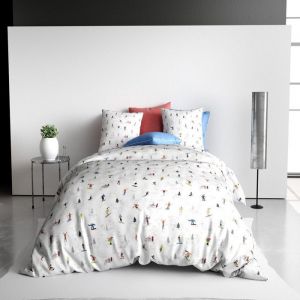 Housse de couette Skieurs Montagne pur coton avec taie(s)  220x240 cm
