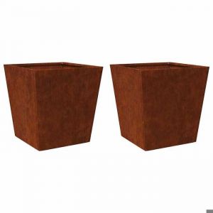 En solde Jardini&egrave;res 2 pcs - BURKE - Pot & cache-pot - 50x50x50 cm acier r&eacute;sistant aux intemp&eacute;ries J1382