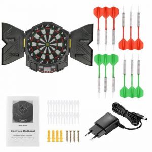 MIPAN - Jeu de Fléchettes Électronique - 12 Fléchettes + 24 Têtes de Fléchettes - 27 Modes de Jeu - Avec Support de fléchettes
