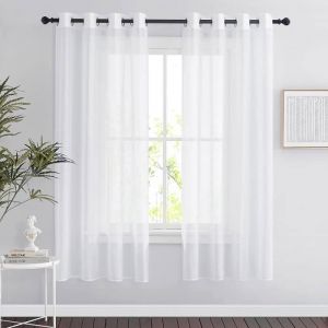 2PCS 140*160cm Rideau Voilage - Double Panneaux Rideau en Voile Tulle avec Oeillets Draperies Souple Moderne pour Décoration Maison