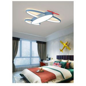 Plafonnier Enfant Avion LED 52W-Lumière 3 Couleurs Réglable-Lampe de Plafond Créative pour Chambre Garçon Fille-50*44*5CM