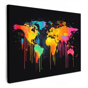 Impression sur Toile 80x60 cm - D&eacute;coration Murale Peinture - Motif Carte du monde des graffitis - MuchoWow