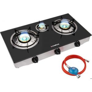 CAMPLUX TC03GB Plaque &agrave; Gaz Portable 3 Feux R&eacute;chaud GPL pour Cuisine &agrave; Domicile Camping Jardin 50mbar 6.250W