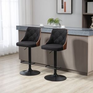 Lot de 2 tabourets de bar noir Chaise haute bar r&eacute;glable en hauteur rotatif sur 360&deg; avec repose-pieds tissu capitonn&eacute;