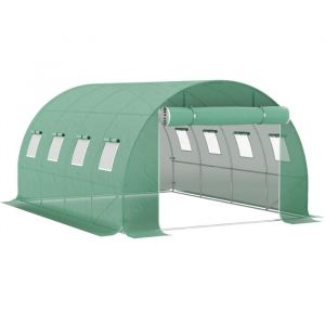 B&acirc;che de rechange serre tunnel 12 m&sup2; 4 x 3 x 2 m PE anti-UV imperm&eacute;able 8 fen&ecirc;tres + porte enroulable zipp&eacute;e vert