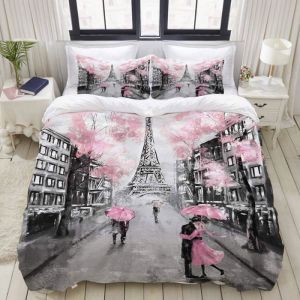Parure de lit AdulteHousse de CouetteParis Paysage de Ville Tour Eiffel1 Housse de Couette 220x240cm+2 Taies dOreillers 50x75CM