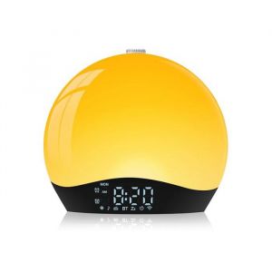 R&eacute;veil Simulateur dAube Bluetooth Lampe de Chevet LED Multicolore Radio 22 Sons Nature 2 Alarmes Snooze Minuterie (Jaune)