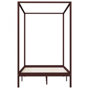 Cadre de lit &agrave; baldaquin bois massif - KALISSE - 120x200 cm - Marron fonc&eacute; - Bois de pin massif - Lattes en contreplaqu&eacute;