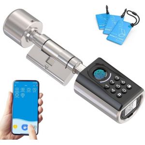 Serrure Connect&eacute;e Porte Entree - Ip65 Serrure A Code Empreinte Digitale Avec 3 Cartes Rfid Serrure Electronique Sans Cl&eacute; Cylind
