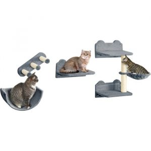 Arbre chat mural - SUTEO - Parcours complet - 4 pi&egrave;ces - Griffoir sisal - Hamac confortable - Plateforme dobservation