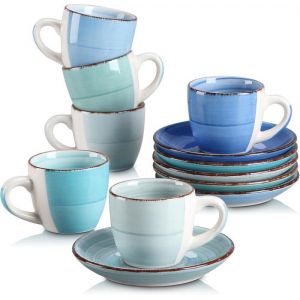 Série BonitaService À Café Expresso En Céramique Pour 6 PersonnesEnsemble De Tasse Et Soucoupe80MlStyle Minimaliste Bleu