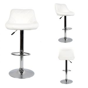 Lot de 4 Chaises de Bar/Tabouret de Bar Blanc - R&eacute;glables en Hauteur et Pivotantes