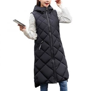 Doudoune MISSMAO Femme en Duvet de Coton Hiver &agrave; Capuche sans Manches Doudoune Longue Chaud Noir