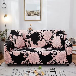 Housse de Canapé Extensible 2 Place Couverture Canapé avec Accoudoirs fleurs noir rose[SFT129]