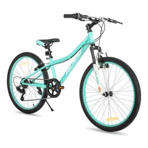 Hiland V&eacute;lo enfant 24 pouces d&eacute;railleur Shimano 7 vitesses VTT unisexe fourche suspendue freins V-Brake - Vert