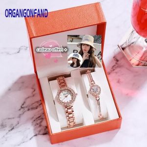ORGANGONFAND Coffret CadeauMontre femme Fille--Bracelet et imperméable Montre à quartz pour femme Free gift hat