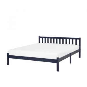 Lit en bois - BELIANI - FLORAC - 160x200 cm - Bleu marine - Sommier à lattes inclus