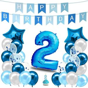 Decoration Anniversaire Garcon 2 Ans Bleu - Kit Anniversaire Garcon - Ballon Anniversaire Garcon 2 Ans - Deco Anniversaire Gar