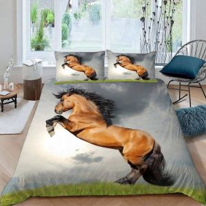 Parure de Lit Cheval 200x200cm Galop Cheval Housse de Couette avec Fermeture éclair Enfant avec 2 Taies dOreillers 50x75