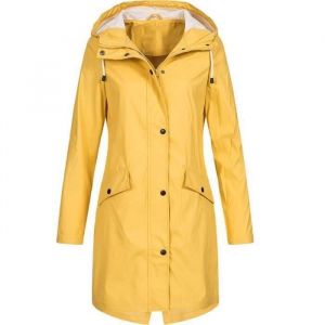 Trench Femme - FUNMOON - Imperméable - Capuche - Long - Coupe-Vent - Jaune