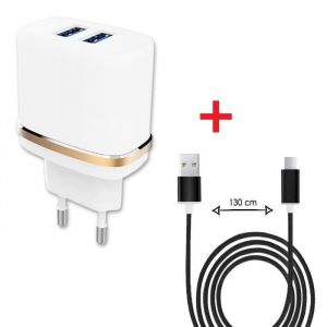 Chargeur Secteur Double USB - Blackview - BV7000 Pro - C&acirc;ble Micro USB 13m - 31A - Nylon Blanc