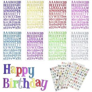 14 Feuilles Lettre Alphabet Autocollante Paillettes Stickers Lettres et Chiffres R&eacute;tro Lettres Adh&eacute;sives Stickers Couleurs pour