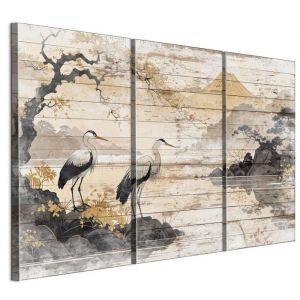 Tableau Decoration Murale - LUMASOUL - 7-3-1-0-2-2-10-3 - Asiatique Motif - 3 parties - Beige - 90x60 cm