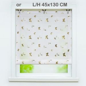 Store enrouleur bateau rideau romain courts voilage fenetre de salon avec suspension &agrave; crochet motif papillon or L-H 45x130 CM