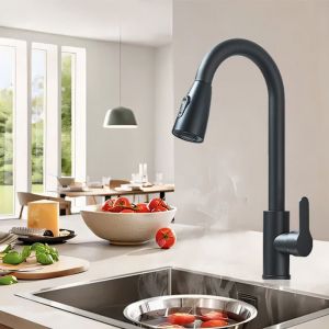Robinet Cuisine Noir Mitigeur Cuisine Douchette Evier Cuisine Pivotant à 360° dÉvier à Arc Élevé Pulvérisateur Escamotable 2