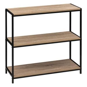 Console en MDF ch&ecirc;ne et m&eacute;tal noir - Longueur 80 x Hauteur 30 x Profondeur 80 cm