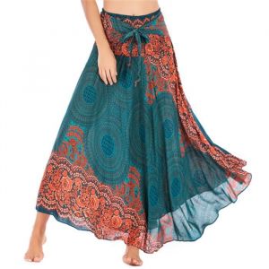 Jupe 2 en 1 Jupe Longue Été Femme Fluide Jupe Boheme Chic Femme Jupe Boheme Femme Jupe Fleurie Femme Plage Jupe  Vert pin