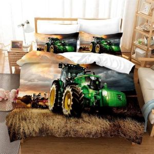 Housse de Couette Tracteur 200x200cm Parure de Lit 2 Personnes 3 Pièces Vert Tracteur Housse de Couette 2 Taies doreiller 65x65cm