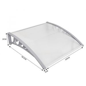 YIS Auvent en Polycarbonate - Marquise de Porte 100 x 60 cm - Résistante Protection Contre La Pluie et UV - Gris Transparent