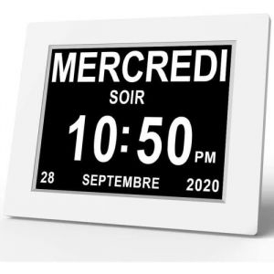 8 Pouce LCD Horloge Numérique Calendrier Date Jour Heure Horloge Non-Abrégée Auto Dimming 8 Langues HD Display Rappel Alzheimer Les