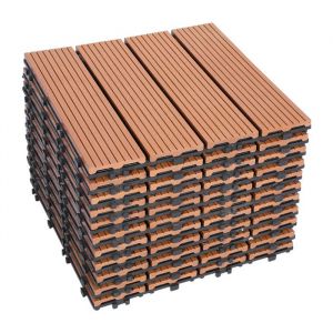 Clanmacy Dalles clipsables en bois composite WPC 30 x 30 cm Dalle de terrasse jardin ext&eacute;rieur 11x jaune-brun DALLAGE