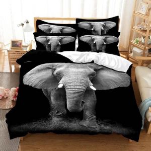 Parure de couette éléphant noir - A515 - Microfibre premium - Fermeture éclair cachée