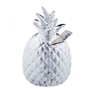 Relaxdays Tirelire ananas cochon déco boite économies épargnes pièces monnaies serrure céramique HxD: 16 x 9 cm argenté