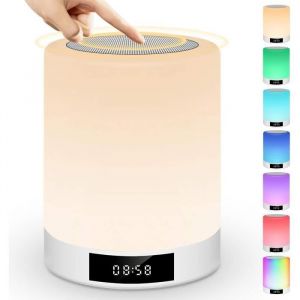 REVEIL SIMULATEUR DAUBE Veilleuse Bluetooth Haut-ParleurLampe de Chevet Touch Sensor avec réveilLecteur de Musique MP3Radio FM