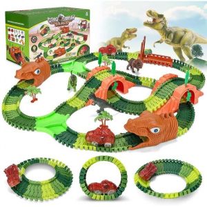Dinosaure Jouet Circuit de Voiture Enfant 265 Pi&egrave;ces Dinosaure Jouet avec 2 Jouets Voiture Lumineux Piste Flexible Circuit Voiture
