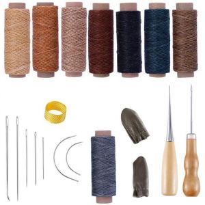 Kit de Couture &agrave; la Main en Cuir cir&eacute; - Aiguilles &agrave; percer - Al&ecirc;ne - D&eacute; &agrave; Coudre en Cuir de Vache