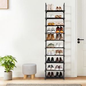 &Eacute;tag&egrave;re &agrave; chaussures pour 20 paires  Meuble de Rangement 10 &eacute;tages compartiments 45 x 30 x 175cm Noir
