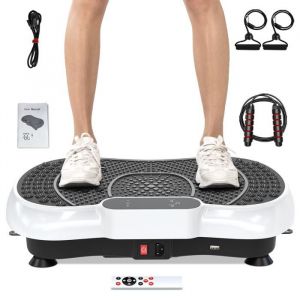 Plaque vibrante avec moteur silencieux+Bluetooth - 99 niveaux de vibration+15 programmes dexercices - avec télécommande - Blanc