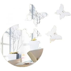 Papillon Décoration 3DStéréo Miroir Stickers Muraux Salon Chambre Décoration de La MaisonArgent